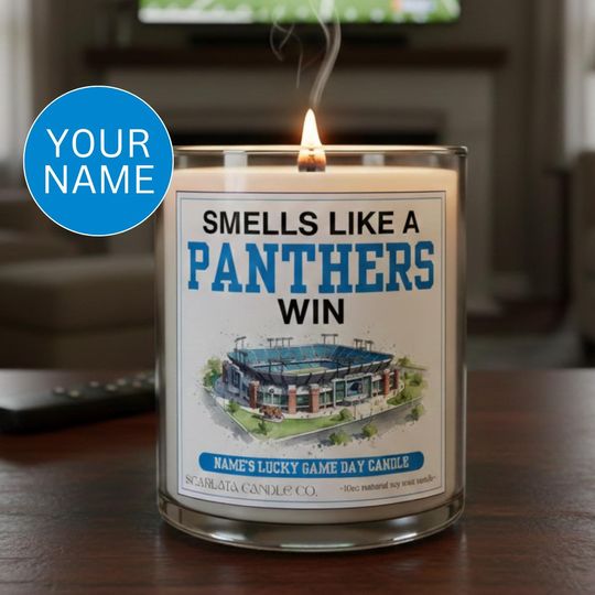 Personalized Carolina Panthers Candle  Custom Natural Soy Candle  Wooden Wick  Football Fan Gift  football