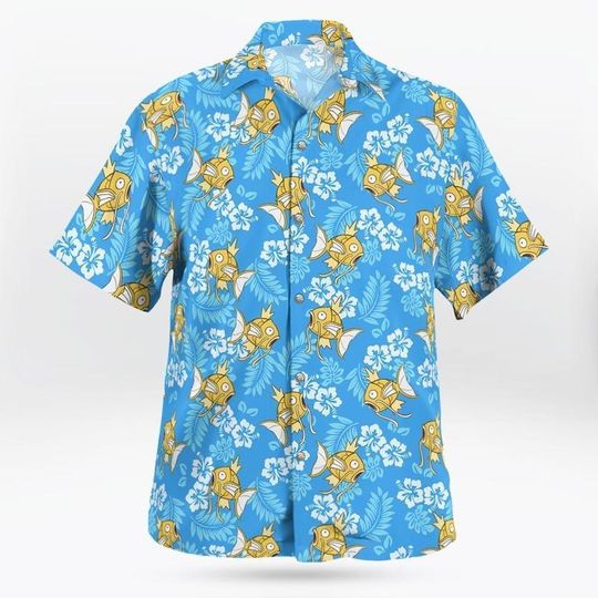 Funny Shiny Magikarp Hawaiian Shirt, Anime Tropical Hibiscus Aloha Shirt, Otaku Geek Button-Down Summer Shirt