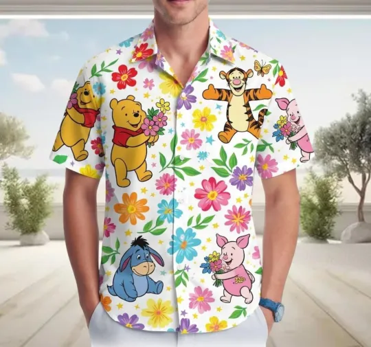 Discover Winnie The Pooh and Friends Floral Hawaiian Shirt