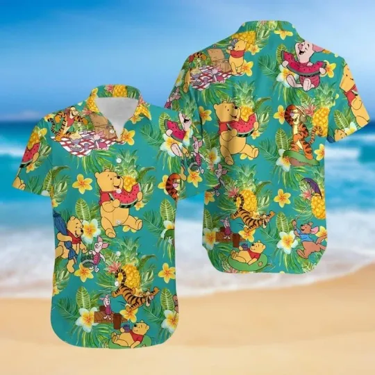 Discover Winnie The Pooh Tropical Flowers Watermelon Hawaiian Shirt