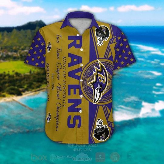 Discover football Baltimore Ravens Gold Purple Hawaiian Shirt