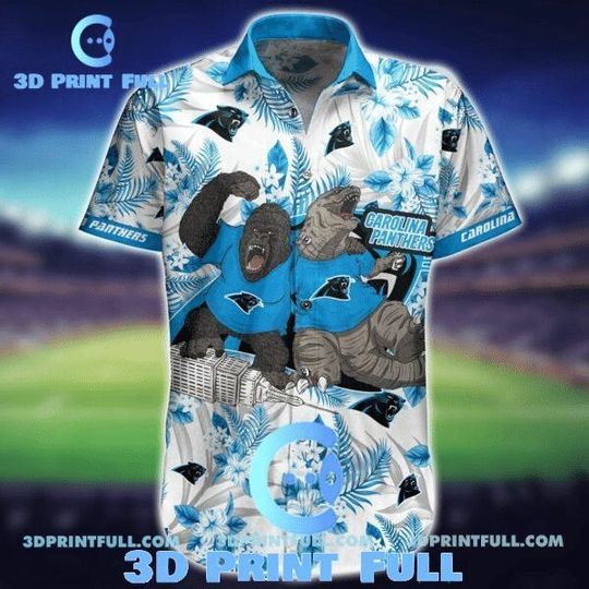 Discover football Carolina Panthers White Blue Gorilla Hawaiian Shirt