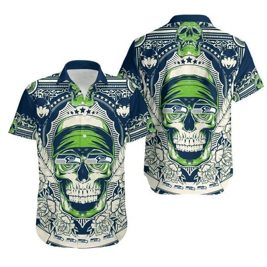 Discover football Seattle Seahawks Green Skull Hawaiian Shirt V2