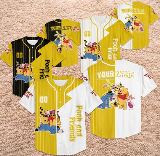 Discover Personalized Pooh and Friends Baseball Jersey, Custom Disney Winnie the Pooh Tee, Disney Magic Kingdom Baseball Shirt