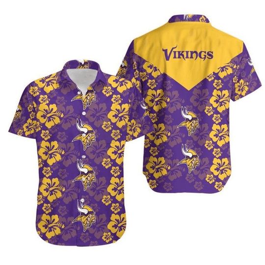 football Minnesota Yellow Flower Purple Hawaiian Shirt