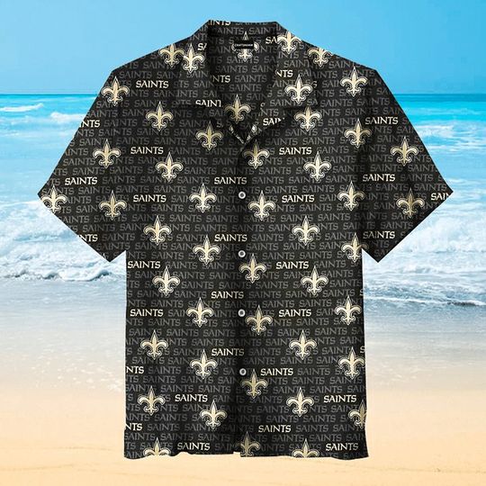Discover football New Orleans Saints Black Golden Multi Small Logo Hawaiian Shirt