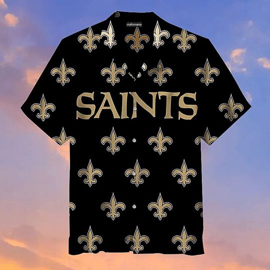 Discover football New Orleans Saints Black Logo Big Text Hawaiian Shirt