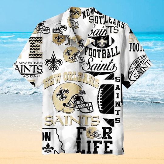 Discover football New Orleans Saints White Helmet Text Hawaiian Shirt