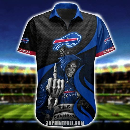 football Buffalo Black Royal Blue Skull Hawaiian Shirt