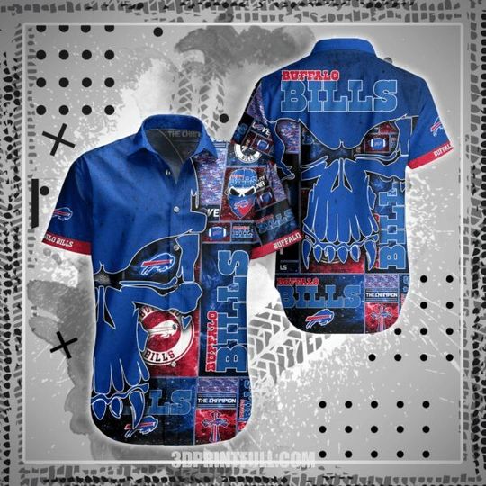 Discover football Buffalo Bills Royal Blue Skull Hawaiian Shirt V2
