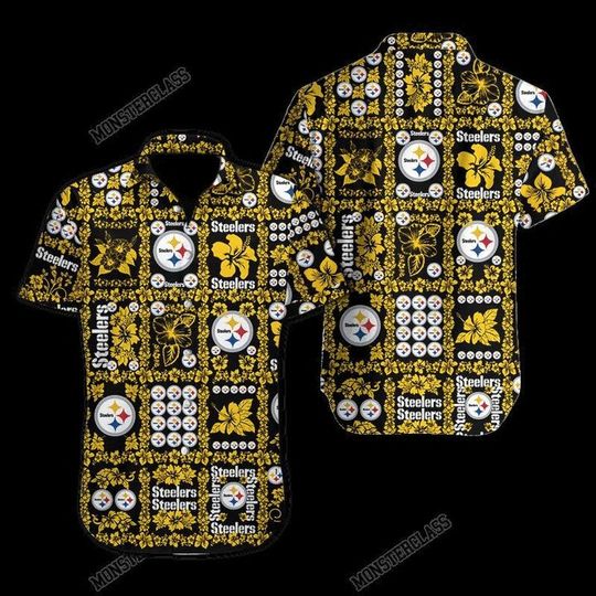 Discover football Pittsburgh Steeler Golden Black Gomoku Hawaiian Shirt
