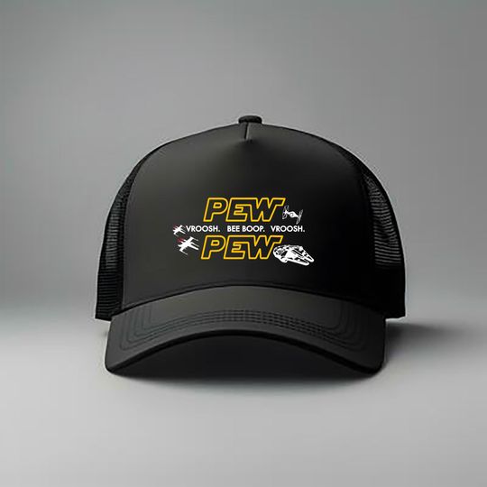 Discover Pew Pew Foam Mesh-Back Cap, Pew Pew Gift Cap, Pew Pew with Drone Hat, Women Men Fit Cap, Star Wars Cap, Gift For Fan of Star Wats