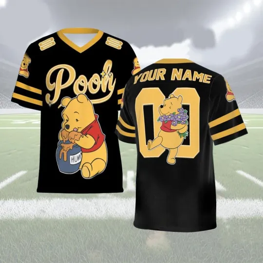 Discover Personalized Winnie the Pooh Football Jersey with Hunny Jar Design