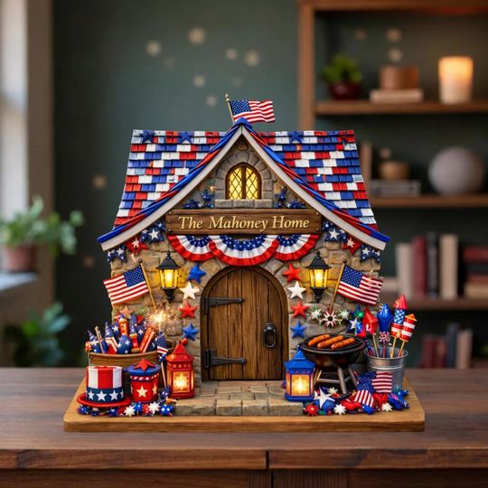 Personalized House Wooden Block America 250th Anniversary Sign 1776 2026 Wooden Block Patriotic Flag Custom Family Name Rustic Decor