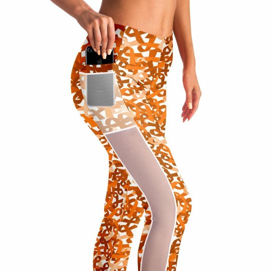 Orange Ribbon Mesh Pocket Leggings | Kidney Cancer Awareness | Cancer Run 5K | Fuck Cancer | Leukemia awareness clothing | Pocket Leggings
