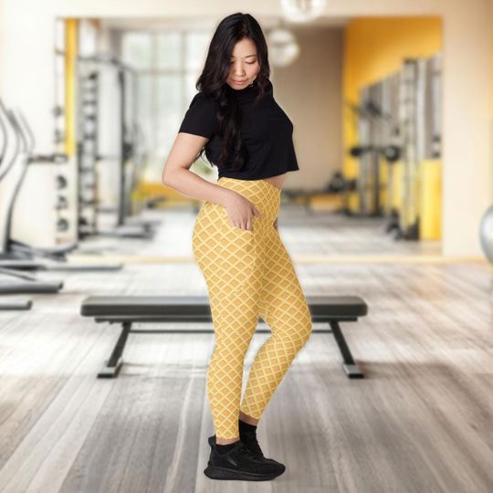 Waffle Leggings with Pockets | Stroopwafel or Ice Cream Cone Funny Food Women's Athletic Workout Pants
