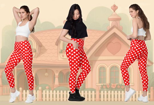 Minnie Red and White Polka Dots Pocket Leggings | Costume Pants for runDisney, Bounding, Halloween Character Fun