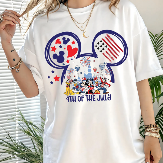 Discover America 250 Disney Inspired Shirt, 4th of July Patriotic Cartoon Characters Tee, USA Independence Day Outfit Unisex Family Shirt