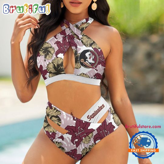 NCAA Florida State Seminoles Hawaiian Pattern Summer Beach Women’s Bikini Set