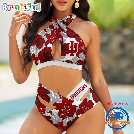 NCAA Indiana Hoosiers Hawaiian Pattern Summer Beach Women’s Bikini Set