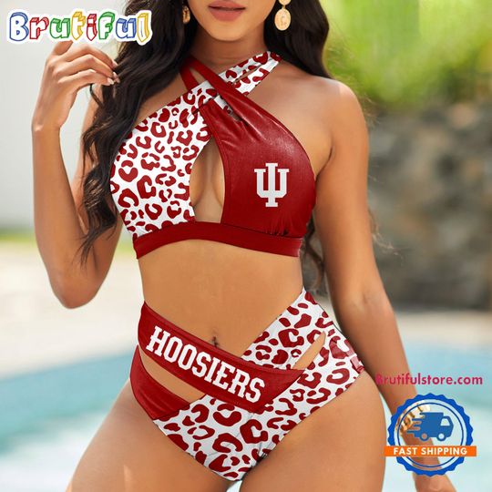 NCAA Indiana Hoosiers Leopard Pattern Summer Beach Women’s Bikini Set