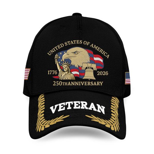 Discover Patriotic Veteran Embroidered Hat, 250th Anniversary USA Cap 1776-2026, Bald Eagle Military Veteran Gift, American Pride Cap for Men
