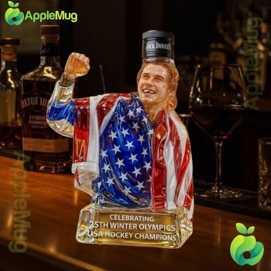 Jack Hughes 25th Olympics USA Hockey Champions Whiskey Bottle