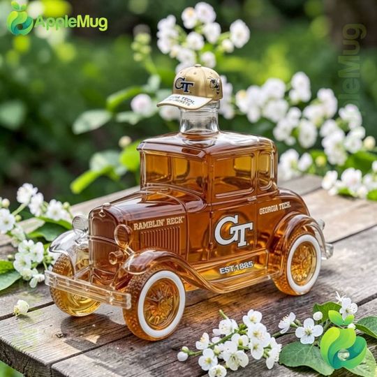 Georgia Tech Yellow Jackets Ramblin’ Reck Whiskey Bottle