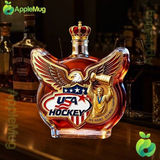 USA Hockey Gold Medal Champion Jack Hughes Whiskey Bottle