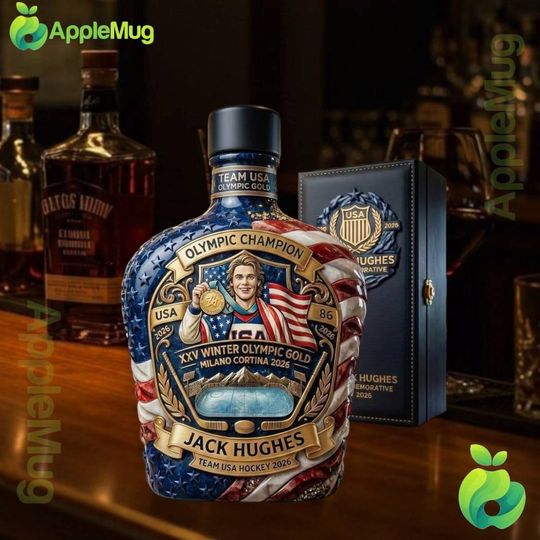 Jack Hughes Team USA Hockey 2026 Olympic Champion Whiskey Bottle