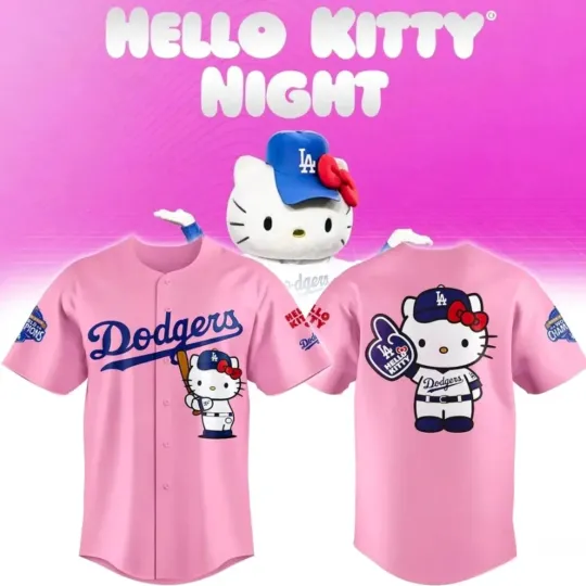 Discover NWT !! LA Dodger 2026 Hello Kitty Pink & White Baseball Jersey Size S-5XL