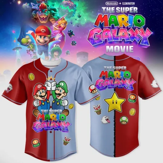 Discover The Super Mario Galaxy Movie Mario & Luigi Split Design Baseball Jersey