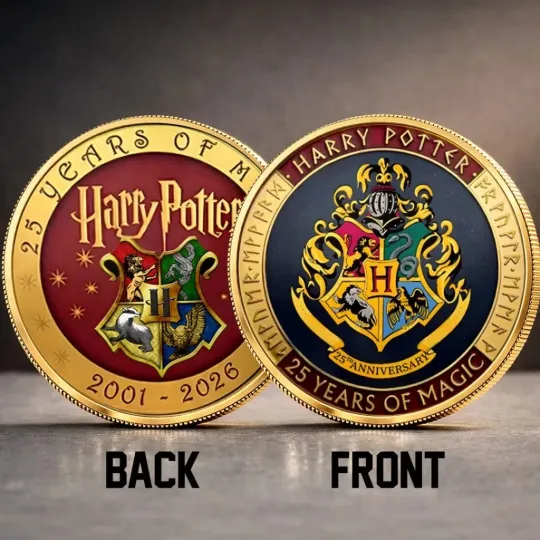 Discover Harry Potter 25 Years of Magic Challenge Coin Hogwarts Crest Anniversary Gold