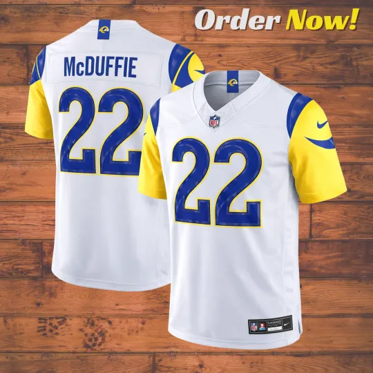 Discover Trent McDuffie #22 Rams White Football Jersey