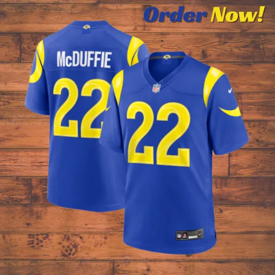 Discover Trent McDuffie #22 Rams Royal Football Jersey