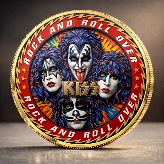 Discover KISS Rock and Roll Over Commemorative Coin - Gold Plated Band Memorabilia Gift