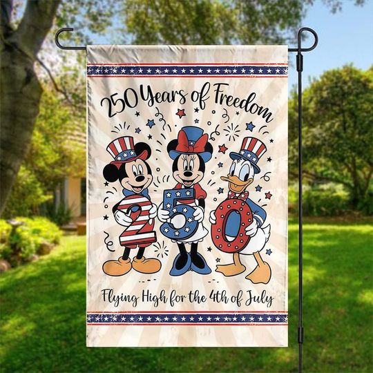 Discover Disney America 250 Years of Freedom Garden Flag, USA 250th Yard Decor, Mickey and Donald Flag, 4th of July Yard Art