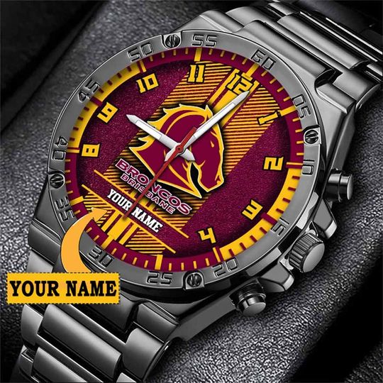 Discover NRL Brisbane Broncos Custom Name Steel Band Watch Watch