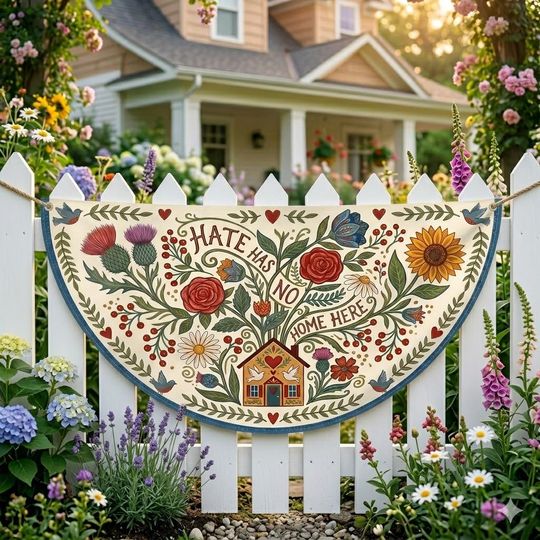 Hate Has No Home Here Garden Banner Flag, Resist Subtle Anti Floral House Flag Retro Liberal Subtle Democrat Fence Flag Porch Decor