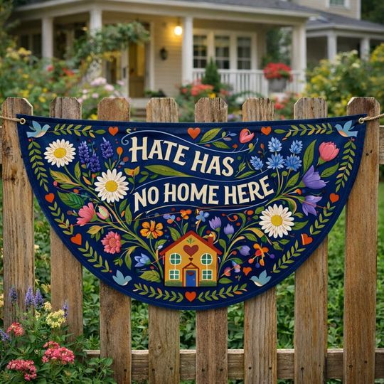Hate Has No Home Here Garden Banner Flag, Resist Subtle Anti Floral House Flag Retro Liberal Subtle Democrat Fence Flag Porch Decor