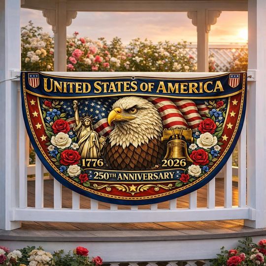 Discover Patriotic 250th Anniversary Fence Flag, USA Eagle Floral Banner, Porch & Backyard Decor