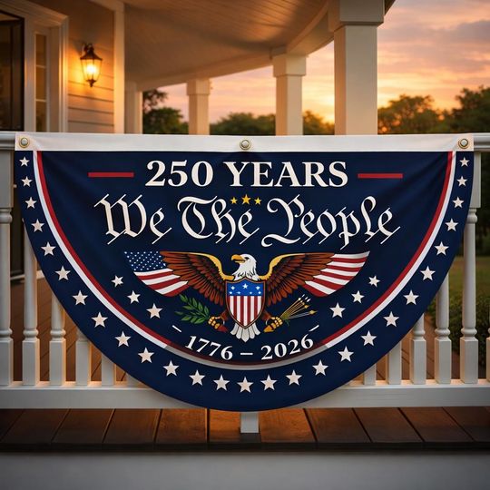 4th of July Fence Flag 250 Years Patriotic Banner Elegant USA Porch Decor