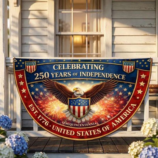 4th of July Fence Flag Patriotic Banner Celebrating 250 Years of Independence Outdoor Decor