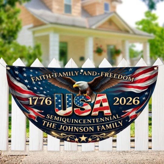 Custom Family USA 250th Anniversary Fan Flag, Patriotic Eagle Outdoor , July 4th Independence Day 2026 Banner, Patriotic Gift