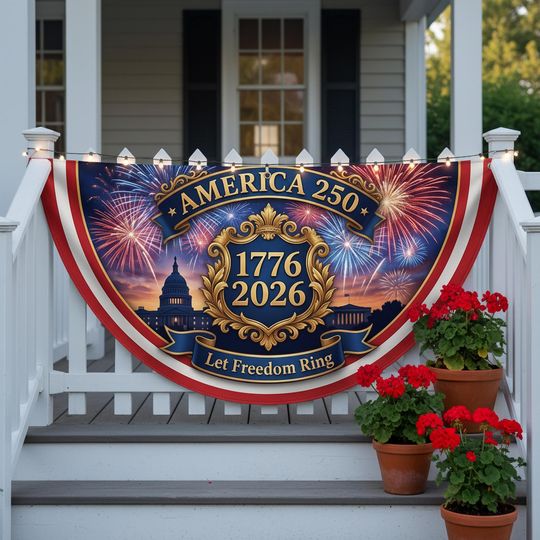 USA 250th Anniversary Bunting Flag | 1776-2026 We The People Yard Banner | Descendant of a Patriot Sign | July 4th Semiquincentennial Decor