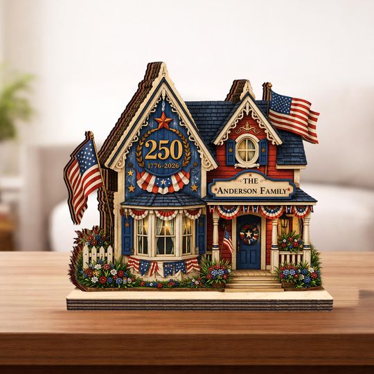Custom House Wooden Block USA 250th Anniversary, 1776 2026 Patriotic Shelf Decor, Commemorative Display for Independence Day, 4th of July