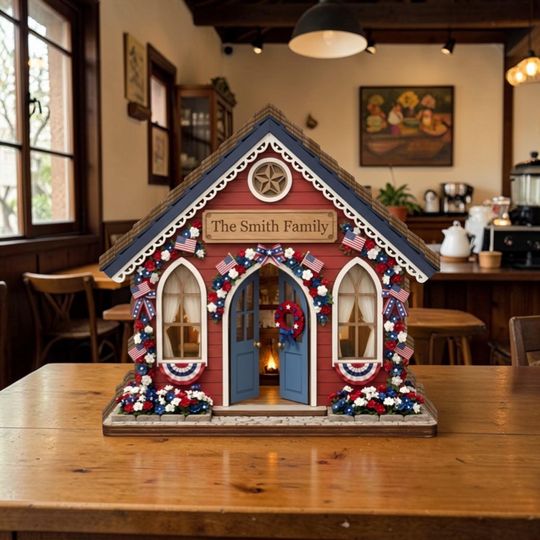 Discover Personalized House Wooden Block America 250th Anniversary Decor 1776 2026 Wooden Block Patriotic Flag Personalized Family Name House Sign