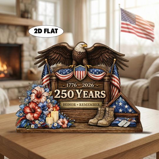 Discover USA 250th Anniversary Wooden Block, 1776-2026 Patriotic Table Sign, 250 Years America Sign, Patriotic Decor, USA Flag Shelf Decoration
