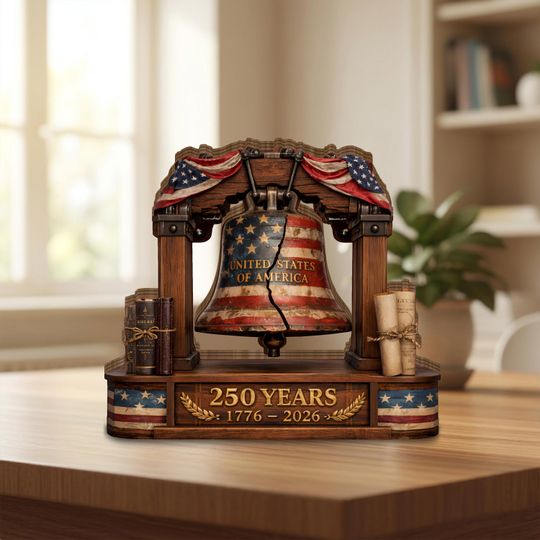 USA 250 Years Decor, Liberty Bell 1776-2026, Patriotic Gift, Fourth of July Decoration, American Home Shelf Decor, Wooden Block