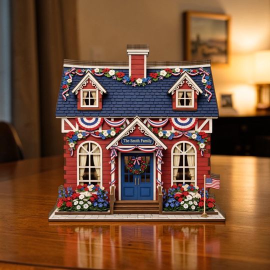 Discover Personalized House Wooden Block America 250th Anniversary Decor 1776 2026 Wooden Block Patriotic Flag Personalized Family Name House Sign